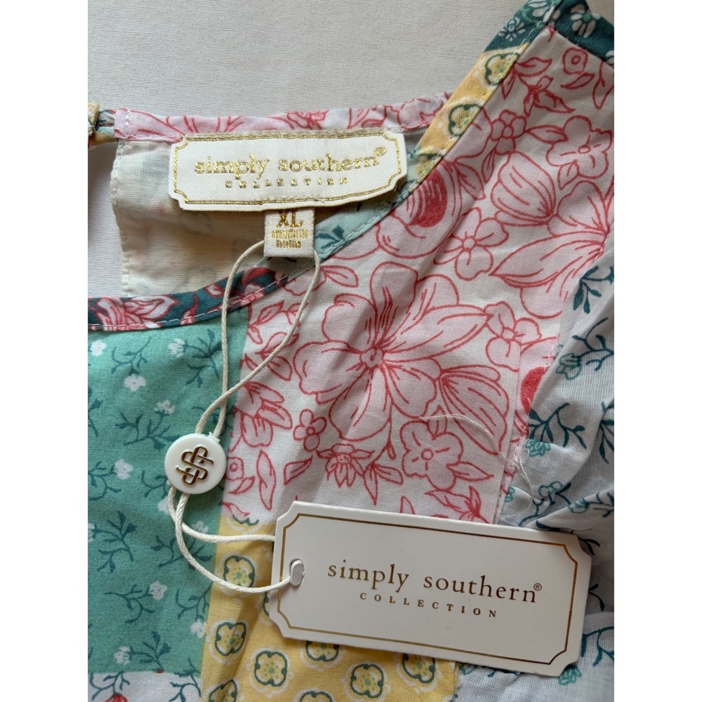 Simply Southern Patchwork Tiered Maxi Dress XL Pink Teal Ruffle Sleeveless NEW - Picture 7 of 11